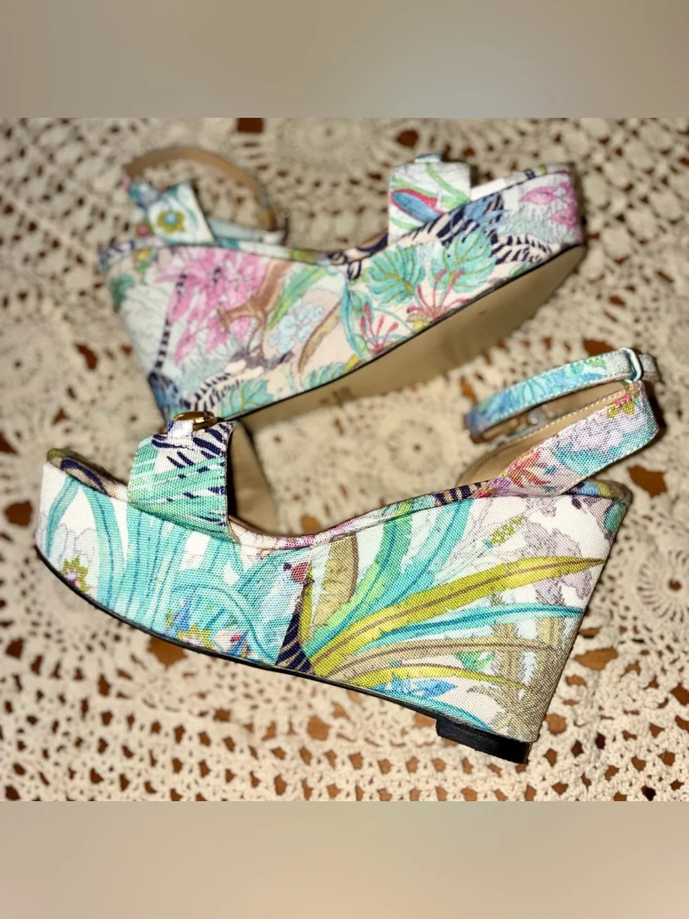 Gucci Floral Tiger Print Platform Wedges with Horsebit Detail